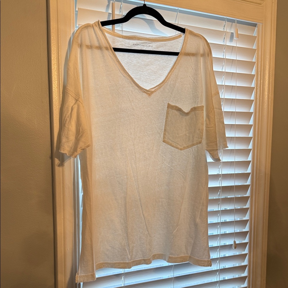 Oversized White Pocket V-Neck Shirt